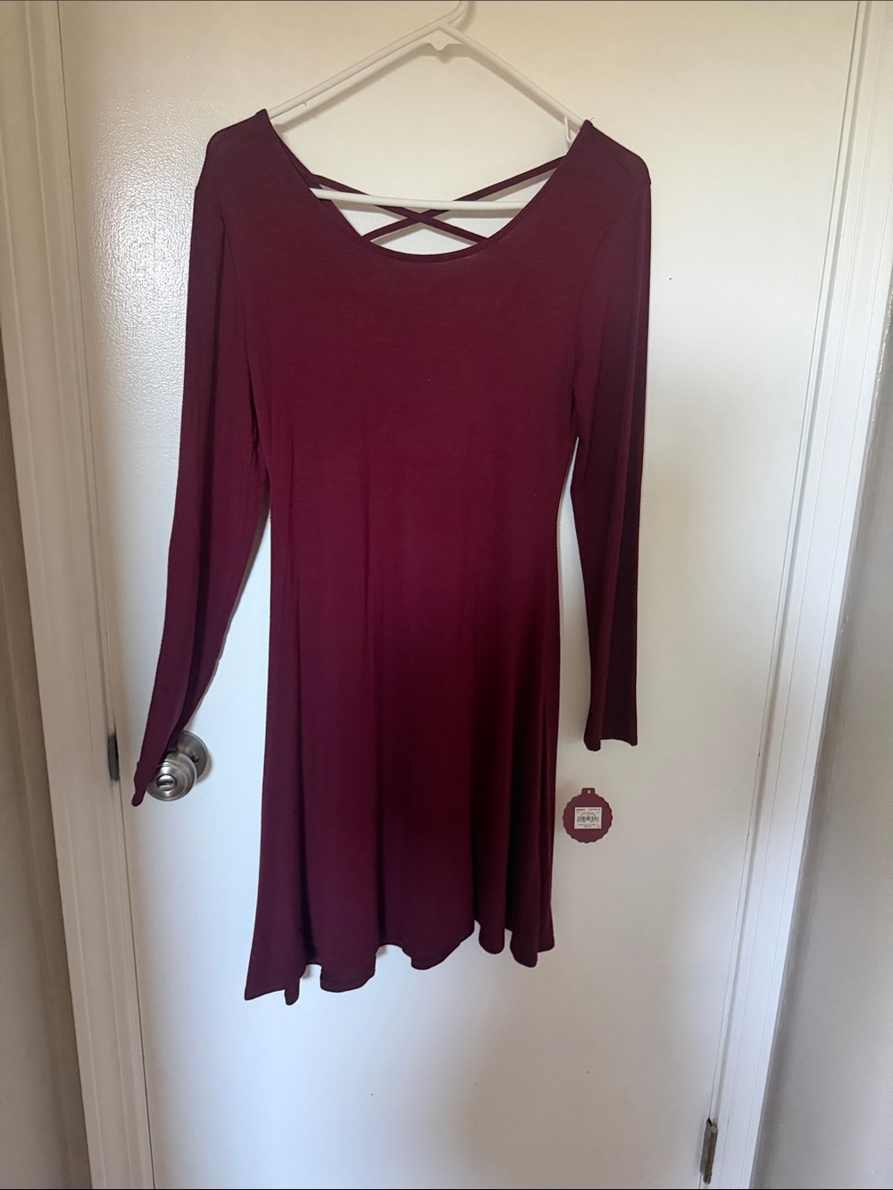 SO Wine Long Sleeve Crisscross Back Swing Dress